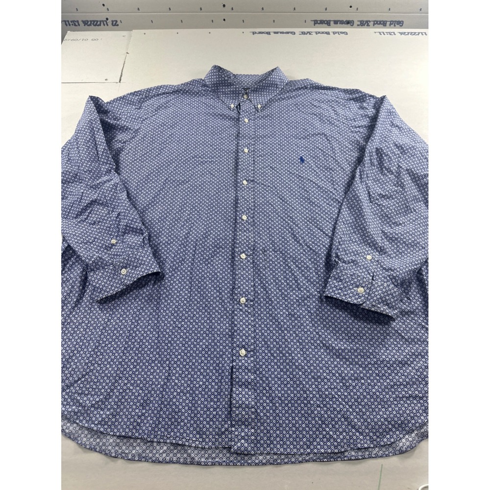 Polo Ralph Lauren Mens 3XB Blue GeoDiamond Print Button Down Shirt Stretch